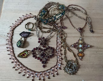 Vintage seed bead necklaces, rings and a bracelet