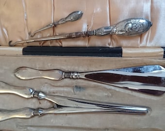 FREE SHIPPING Vintage sterling silver and steel glove stretchers and shoe horn and two button hooks