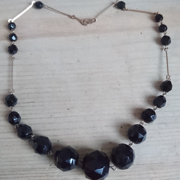 Vintage faceted french jet bead necklace