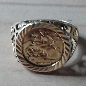 Vintage sterling silver gilded coin ring