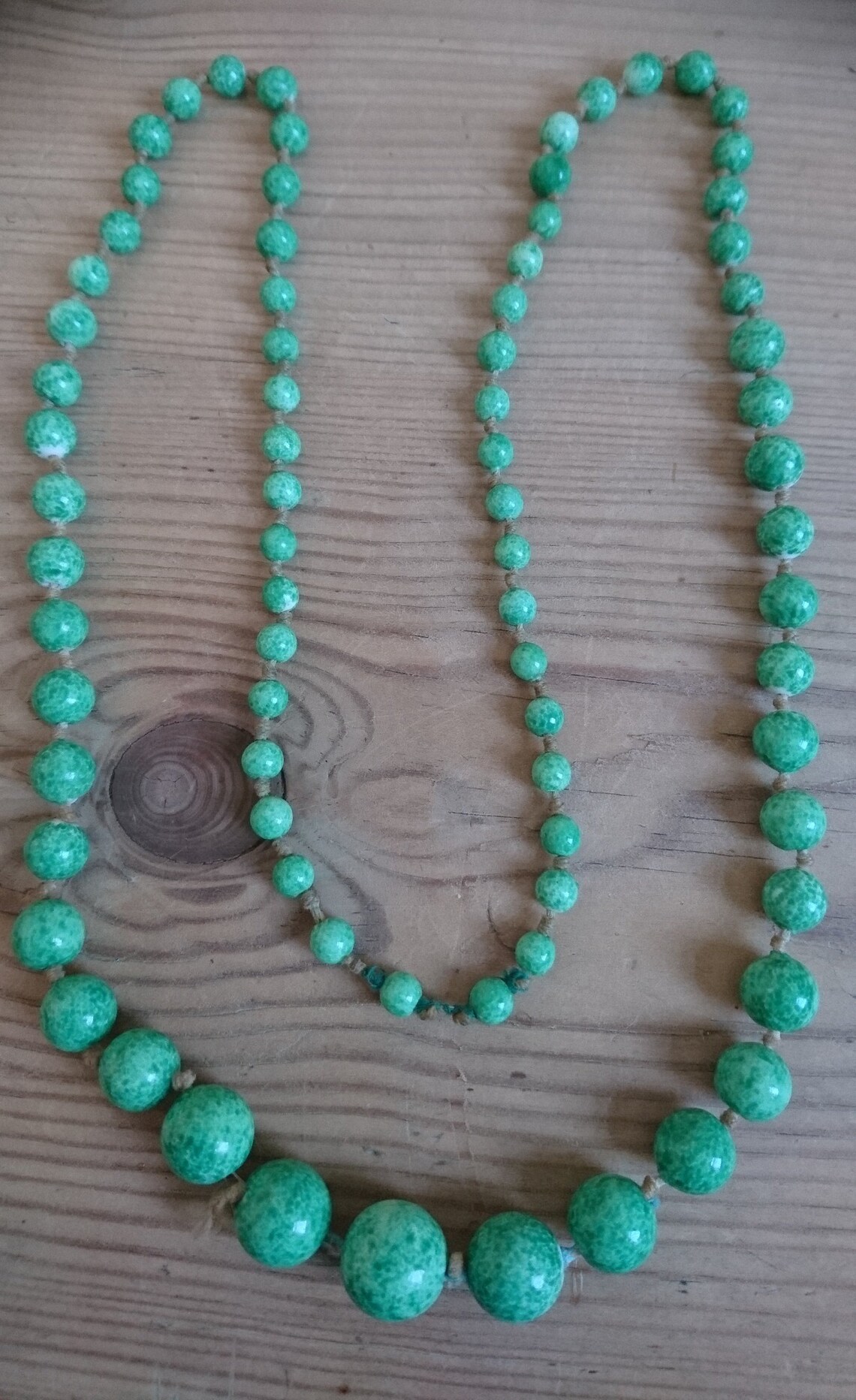 Vintage green glass bead necklace Etsy
