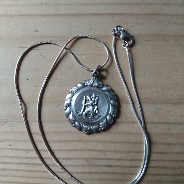 Vintage sterling silver st.christopher pendant and chain