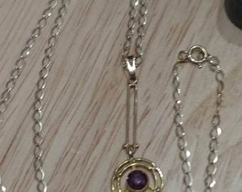 FREE SHIPPING Vintage 9ct gold amethyst pendant and chain