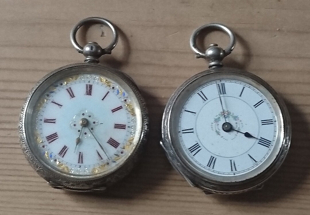 Two Vintage Sterling Silver Pocket Watches Etsy