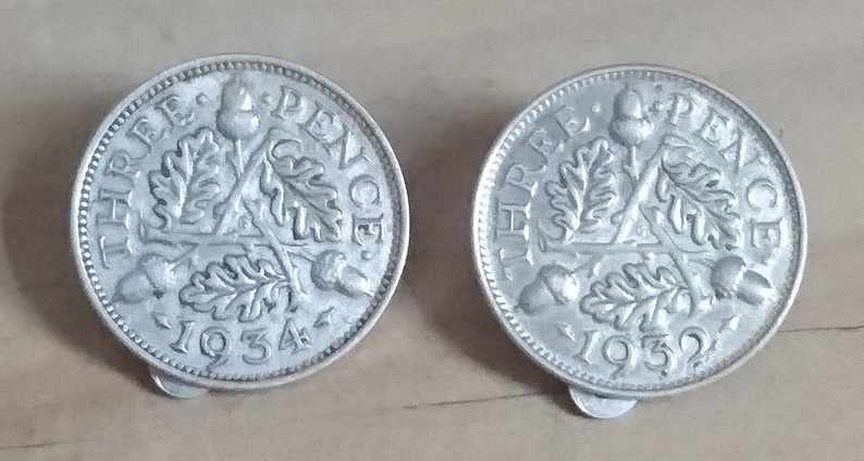 Vintage silver three pence coin earrings