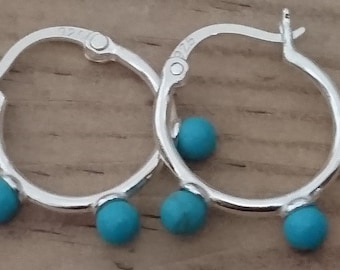 Sterling silver and turquoise hoop earrings
