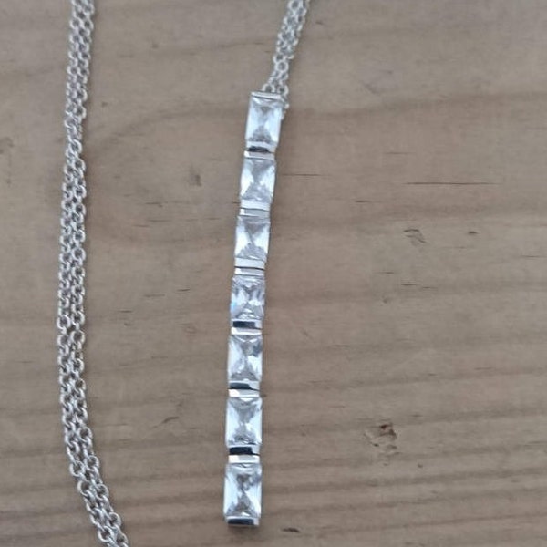 Vintage sterling silver cz diamonique drop pendant and chain