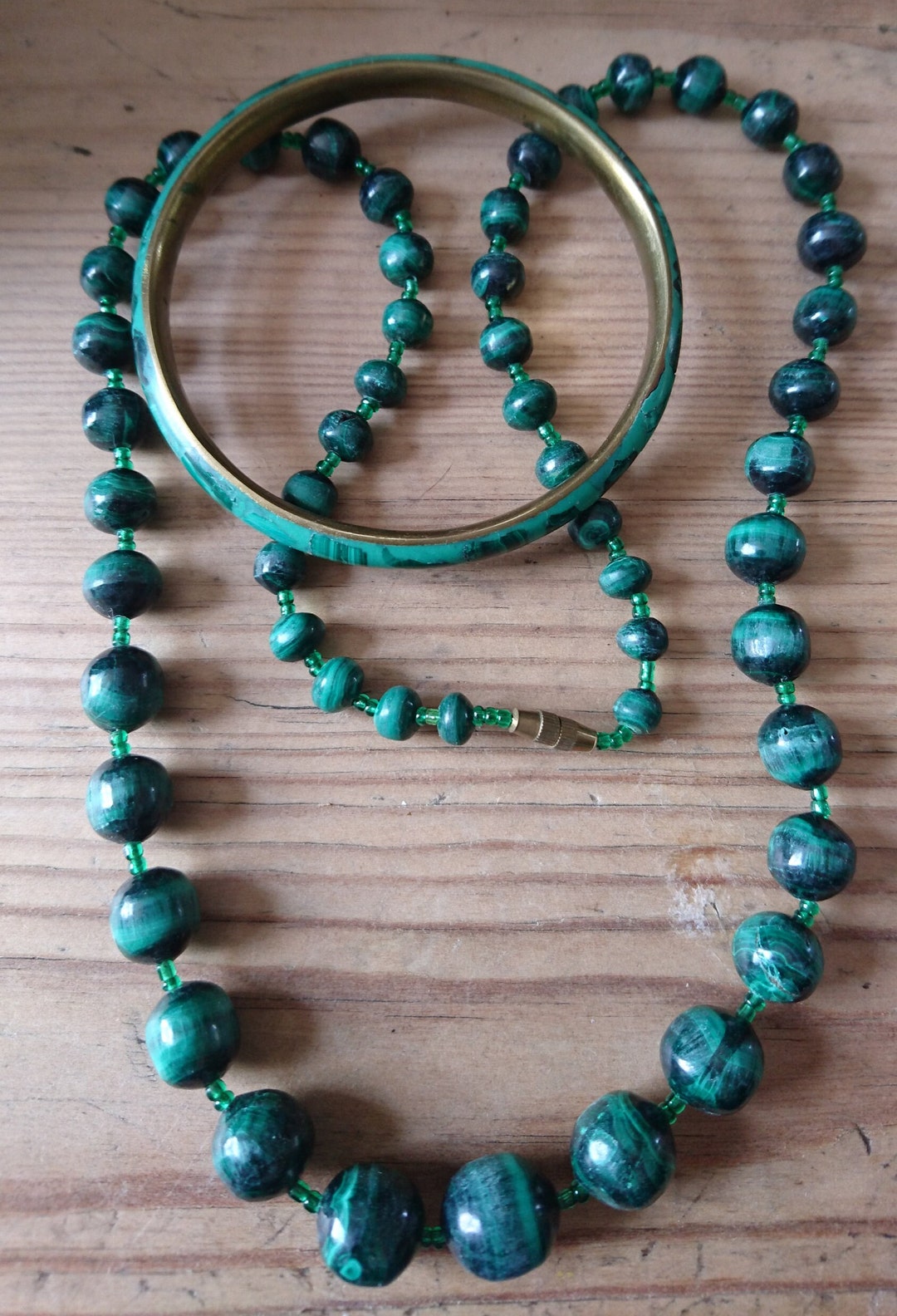 Vintage Malachite Bead Necklace and Bangle Etsy
