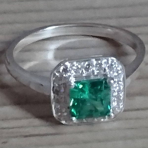 Bague argent sterling pierre verte DQCZ