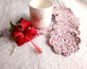 Coaster set of 6, coffee table decor, crochet coaster set, crochet floral mug rug, office desk accessories, white crochet rug, coaster white