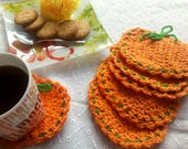Pumpkin coasters, autumn decorations, kitchen and coffee table accessory, coaster set of six, gifts for her, present for friend