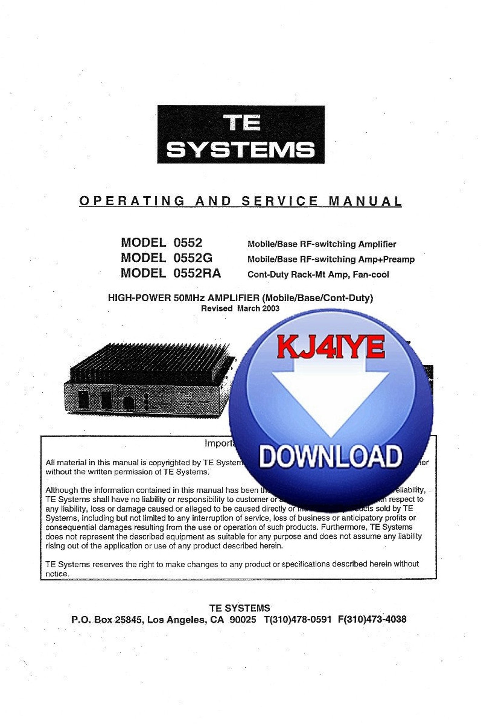 Download TE Systems 6 Meter Radio Amplifier Manual Etsy