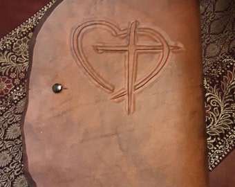 HEART AND CROSS leather bible cover with Proverbs 20:5