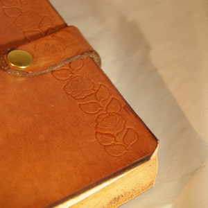 Leather Journal Cover with stamped rose design accent