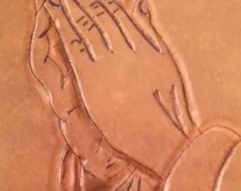 Custom Handmade Leather Bible Cover "Praying Hands"