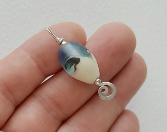 Handmade Etched Lampwork Glass Wave Pendant, Sanibel Sand, Sterling Silver Necklace