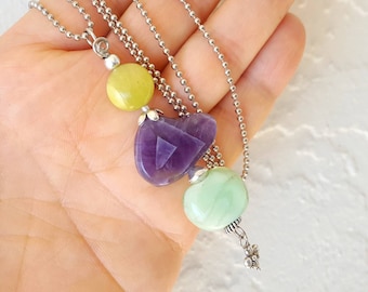 Amethyst Serpentine Seafoam Lampwork Glass Pendant Necklace, Sanibel Beach Sand (36" Ball Chain)