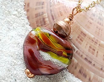 Handmade Glass Heart Pendant Necklace, Lampwork Art Glass Jewelry