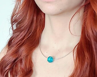 Handmade Lampwork Glass Pebble Necklace, 16" Sterling Silver Omega, Florida Beach Sand