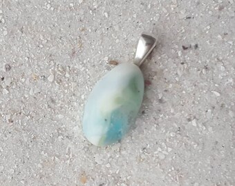 Handmade Ocean Glass Pendant, Sterling Silver Bail, Beach Sand Lampwork