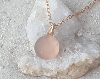 Pale Pink Etched Glass Pendant Necklace, Bronze Chain, One of a Kind, minimal