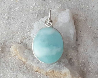 Caribbean blue art glass fine silver wrapped pendant, artisan. 1" tall,  artisan ooak, Sanibel sand fired in the glass