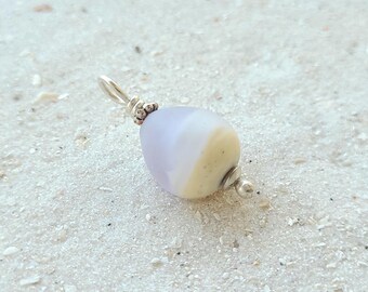 Lavender Ocean Lampwork Glass Pendant, Real Beach Sand, Fine Silver Wire Wrap