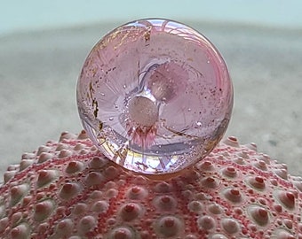 Handmade pale pink Glass bead, real beach sand and 23K Gold fired into the glass, 18mmOD, large hole focal bead.