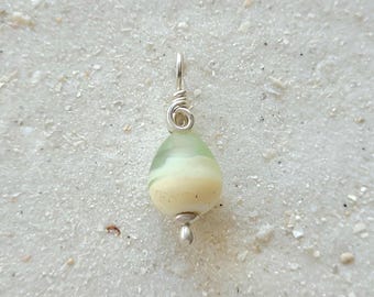 Handmade Sanibel Beach Sand Lampwork Glass Pendant, Seafoam Green Beige Sterling