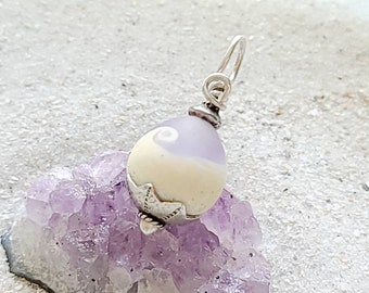 Lavender Seaglass Pendant, Ocean Wave Lampwork Bead, Sanibel Sand, Sterling Silver