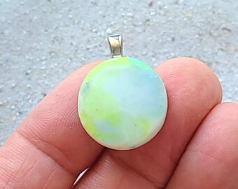 Handmade seaglass look glass pendant, beach sand, turquoise blue, lime green, white, silver