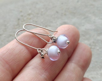 Lavender Lampwork Glass Earrings, Sanibel Island Beach Sand, Argentium Silver