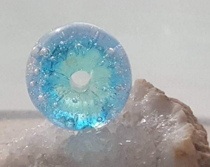 Ocean Lampwork Glass Bead, Beach Sand Fired Into the Glass, Bubbles