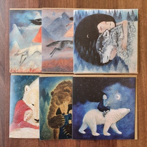 6 cards variety pack, Lucy Campbell cards, wolves and bears. Greetings cards, 6 different designs image 1