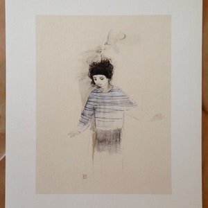 Lucy Campbell print Balance 3. Signed limited edition print. Contemporary ink drawing, girl, doves image 2