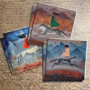 6 cards Variety pack, "Running With Wolves" Lucy Campbell greetings cards, 3 different designs