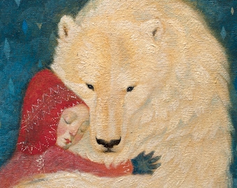 6 grandes cartes de 150 mm, motif « Étreinte hivernale » Cartes de voeux Lucy Campbell, câlin d'ours polaire