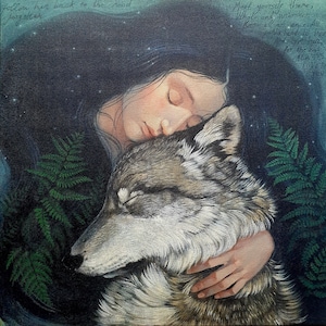 Stampa di Lucy Campbell "Wild Twin", 2a edizione - contenente un frammento della poesia "Heed the Call" (The Wild Twin) di Ange Woolfall