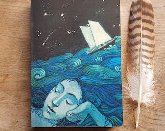 A5 notebook "My Mind is an Ocean" design, Lucy Campbell cover art, journal, lined