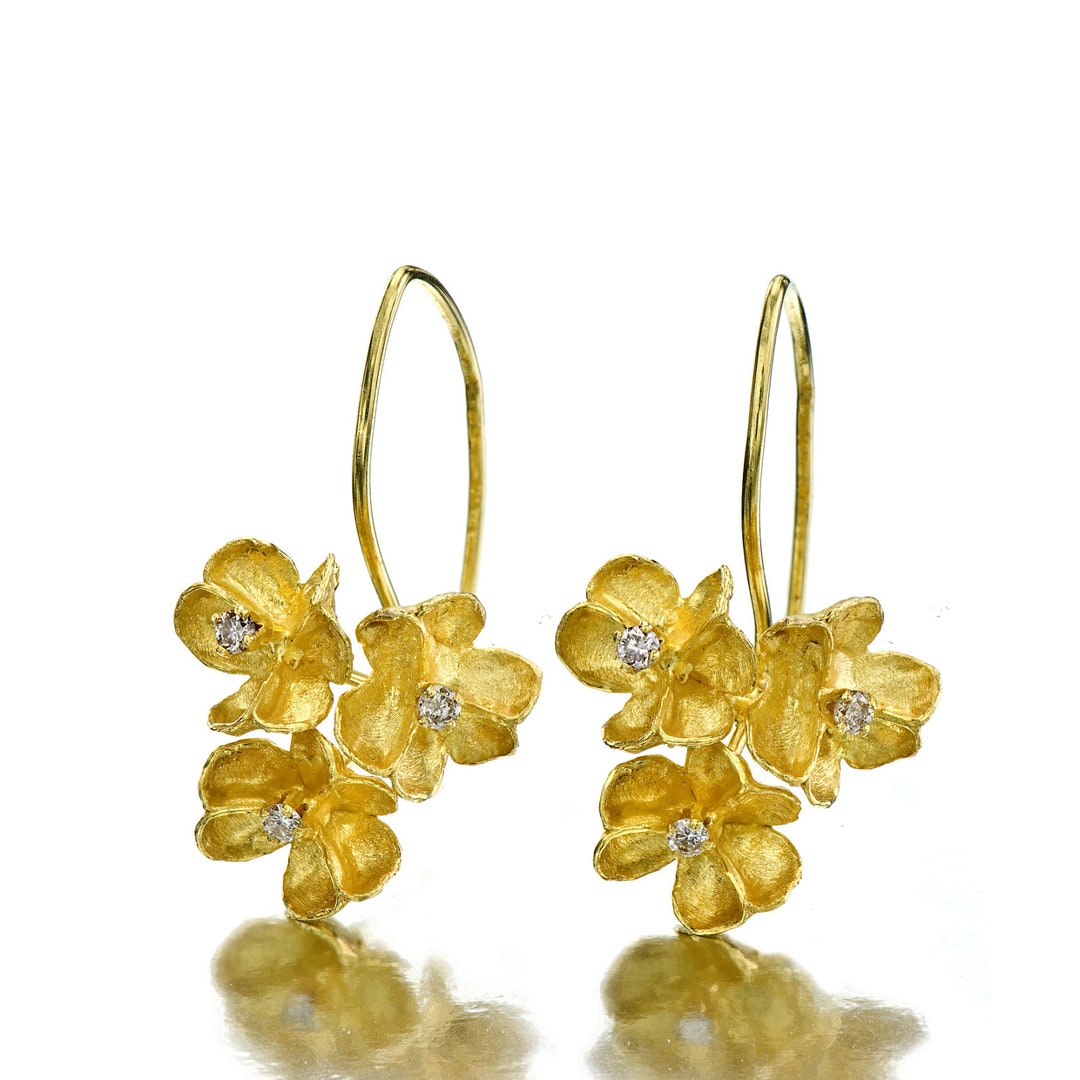 Bouquet Flower Earrings Gold Earrings Solid Gold Earrings 18K Earrings