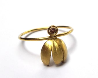 Simplicity Ring - Gold Ring - 18k gold ring -  Rings - Diamond Ring - Flower Ring - Seeds Collection - free shipping.