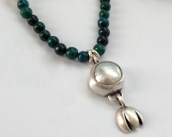 Pearl pendant - Silver Necklace - Silver pendant - Pearls necklace - Pearl - Gemstone pendant - Jade necklace - Free Shipping!