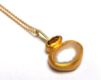 Pearl Pendant - Citrine Pendant - Gold Pendant - 14k chain - 24K Gold Pendant - Silver necklace - Gemstone pendant - Free Shipping!!!