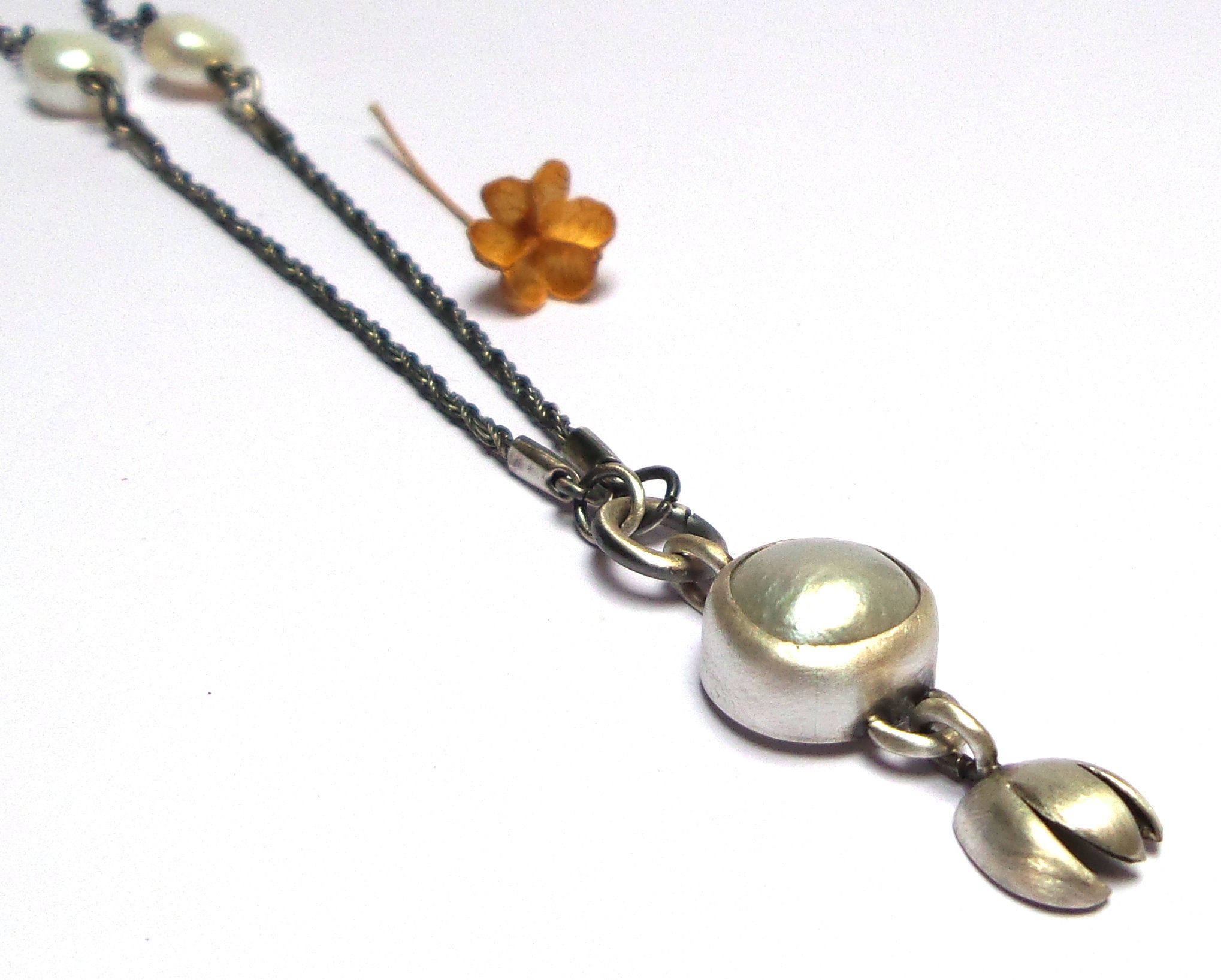 Pearl pendant - Silver Necklace - Silver pendant - Pearls necklace - Pearl - Gemstone pendant - Seed necklace - Free Shipping!