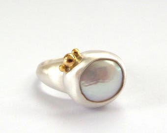 Pearl ring - Silver ring - Gold ring - 24k ring - Rings - Statement ring - Free Shipping