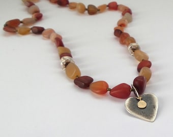 heart pendant - Silver pendant - gold pendant - Carnelian necklace - Carnelian - gemstone necklace - Free Shipping!