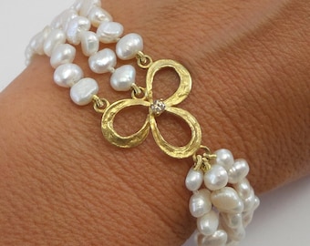 Armband - Parels Armband -Gouden Armband - 18 K Gouden Armband - bloem Armband - Zaden Collectie - Gratis Verzending!!!