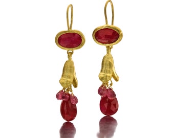 Passion Earrings - Chandelier  Earrings - Ruby earrings - Gold Earrings - 18K Earrings - Seeds Collection - .Free Shipping!!!