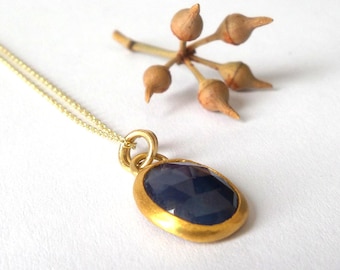 Sapphire pendant - Gold Pendant - 24K Pendant - pendants - Gold Necklace - Necklace - Free Shipping