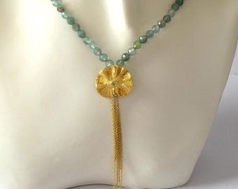 Flower Pendant - 18K Gold Pendant - 14k gold Necklace - Pendants - Aquamarine Necklace - Diamond pendant - Free Shipping